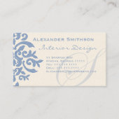 Eleganter Blau- und Cream Damask Letter S Visitenkarte (Vorderseite)
