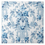Eleganter Blau- und Weißfranzösischer Rokoko Flora Fliese<br><div class="desc">Eleganter,  romantischer und verzierter Vintager französischer Rokoko Stil nahtlos Blumen mit blauen Rose und Rollen auf weißem Hintergrund.</div>
