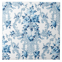 Eleganter Blau- und Weißfranzösischer Rokoko Flora