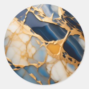 Eleganter blau-weißer Marmor Runder Aufkleber