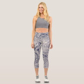 Eleganter blau-weißer Marmorwirl Capri Leggings (Vorderseite)