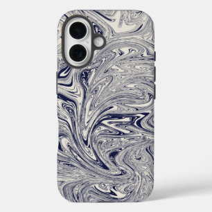 Eleganter blau-weißer Marmorwirl iPhone 16 Hülle
