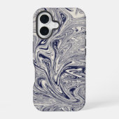 Eleganter blau-weißer Marmorwirl iPhone 16 Hülle (Rückseite)