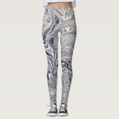 Eleganter blau-weißer Marmorwirl Leggings (Vorderseite)