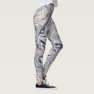 Eleganter blau-weißer Marmorwirl Leggings
