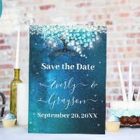 Eleganter Blaue-Herz-Blatt-Baum-Hochzeit SAVE THE