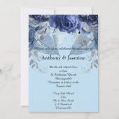 ELEGANTER BLAUE NAVY ROSE WEDING INVITATION EINLADUNG (Vorderseite)
