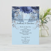 ELEGANTER BLAUE NAVY ROSE WEDING INVITATION EINLADUNG (Stehend Vorderseite)
