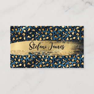Eleganter Blaue und goldene Foil Leopard Pinakothe Visitenkarte