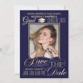 Eleganter blauer Abschluss Save the Date Einladung (Vorderseite)