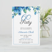 Eleganter blauer Aquarellrahmen 60. Geburtstag Einladung (Stehend Vorderseite)