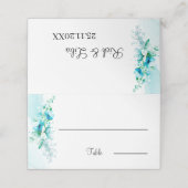 Eleganter Blauer Blume Personalisierter Hochzeitst Platzkarte (Außenseite Aufgefaltet)