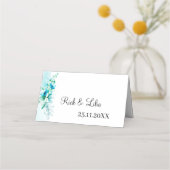 Eleganter Blauer Blume Personalisierter Hochzeitst Platzkarte (Rückseite)