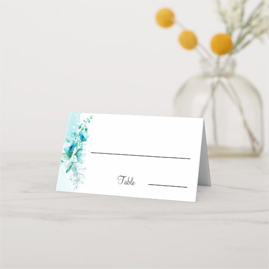 Eleganter Blauer Blume Personalisierter Hochzeitst Platzkarte (Vorderseite)