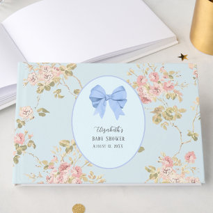 Eleganter blauer Blumen-Babyshower Gästebuch
