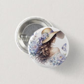 Eleganter blauer Blumen-Button mit Dame Button (Vorne & Hinten)