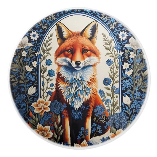Eleganter blauer Blumen- Fuchs im Stil von William Keramikknauf (Vorderseite)