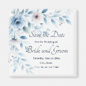 Eleganter blauer Blumen-Hochzeit-Save-the-Date-Mag Magnet (Vorne)