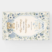 Eleganter blauer Blumen-Teddybär zum 15. Geburtsta Banner (Horizontal)
