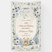 Eleganter blauer Blumen-Teddybär zum 15. Geburtsta Banner (Vertikal)