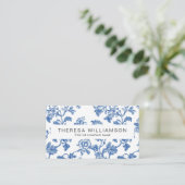 Eleganter blauer Blumen-Toile-QR-Code Visitenkarte (Stehend Vorderseite)