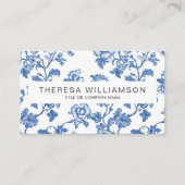 Eleganter blauer Blumen-Toile-QR-Code Visitenkarte (Vorderseite)