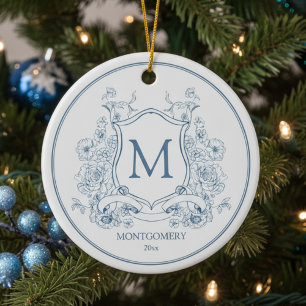 Eleganter blauer Blumen-Weihnachtsschmuck Keramik Ornament
