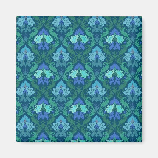 Eleganter blauer Blumendamast Magnet (Vorne)