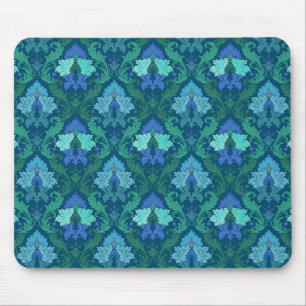 Eleganter blauer Blumendamast Mousepad