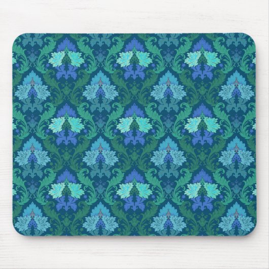 Eleganter blauer Blumendamast Mousepad (Vorne)