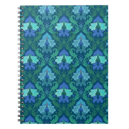 Eleganter blauer Blumendamast Notizblock (Vorderseite)