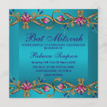 Eleganter blauer Blumenedelstein-Schläger Mitzvah Einladung<br><div class="desc">Diese elegante kundengerechte Geburtstags-Einladung kennzeichnet Gold und rosa Blume auf einem blauen Hintergrund. Fertigen Sie sie besonders an,  indem Sie Ihre Sonderkommandos in der Farbe und Schriftart Ihrer Wahl hinzufügen!</div>