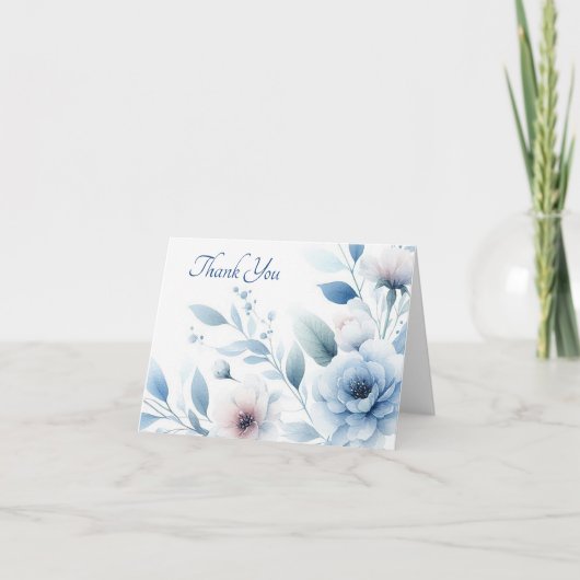 Eleganter blauer Blumenhintergrund Dankeskarte (Vorderseite)