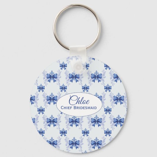 Eleganter blauer Bogen Brautparty Schlüsselanhänger (Vorderseite)