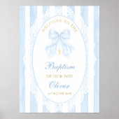 Eleganter blauer Bogen Junge Taufe Willkommen Poster (Vorne)