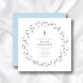 Eleganter Blauer Botanischer Religiöser Taufe Einladung