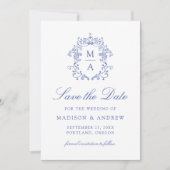 Eleganter blauer Chinoiserie-Blumen-QR-Code zur Ho Save The Date (Vorderseite)
