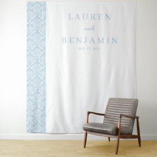 Eleganter blauer Damast Wandteppich