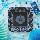 Eleganter blauer Damast Weihnachtskundenpapier Tel Pappteller (Party)