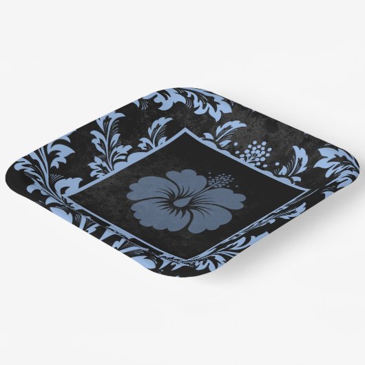 Eleganter blauer Damast Weihnachtskundenpapier Tel Pappteller (Gewinkelt)