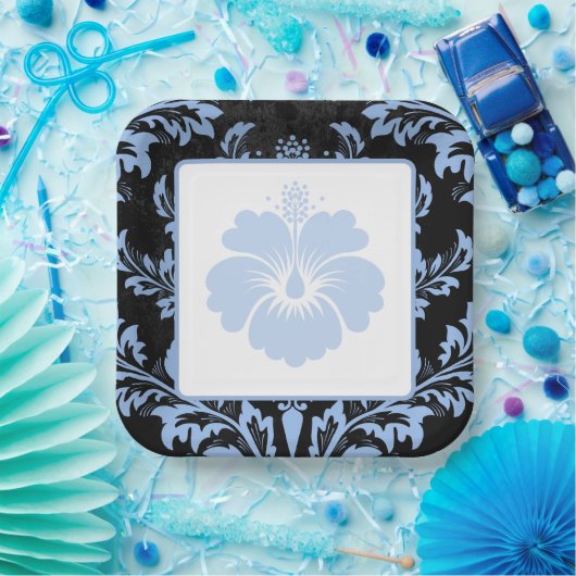 Eleganter blauer Damast Weihnachtskundenpapier Tel Pappteller (Party)