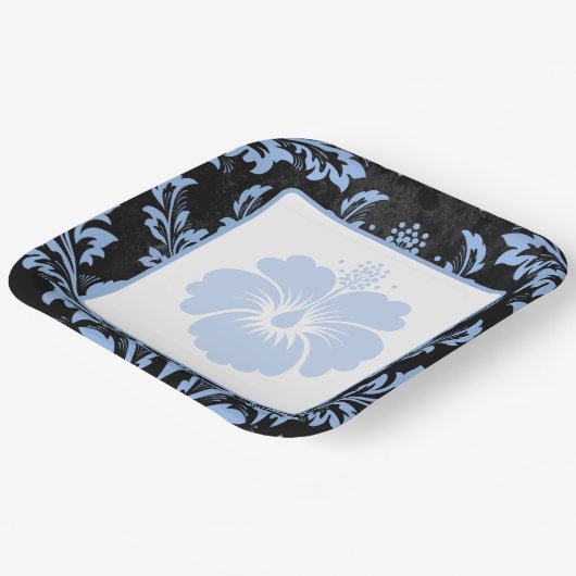 Eleganter blauer Damast Weihnachtskundenpapier Tel Pappteller (Gewinkelt)