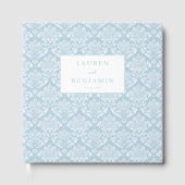 Eleganter blauer Damastkonfetti Gästebuch (Vorderseite)