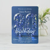 Eleganter blauer Diamant-Edelstein Glam 80. Geburt Einladung (Stehend Vorderseite)