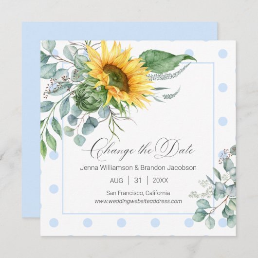 Eleganter Blauer Eukalyptus Ändern Sie das Datum Save The Date (Vorne/Hinten)