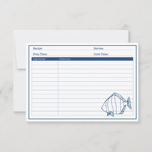 Eleganter blauer Fisch - Rezept Karte für Meeresfr (Vorderseite)