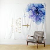 Eleganter blauer Flora-Taufen Hintergrund Wandteppich (Beispiel (Horizontal))