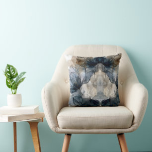 Eleganter blauer floraler Aquarell-Abstrakt-Wurf Kissen