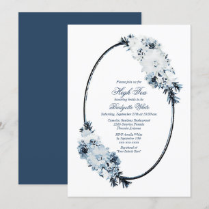 Eleganter blauer floraler Braut-High-Tea Einladung
