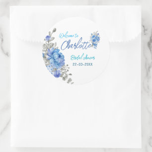 Eleganter blauer floraler Brautparty-Aufkleber Runder Aufkleber